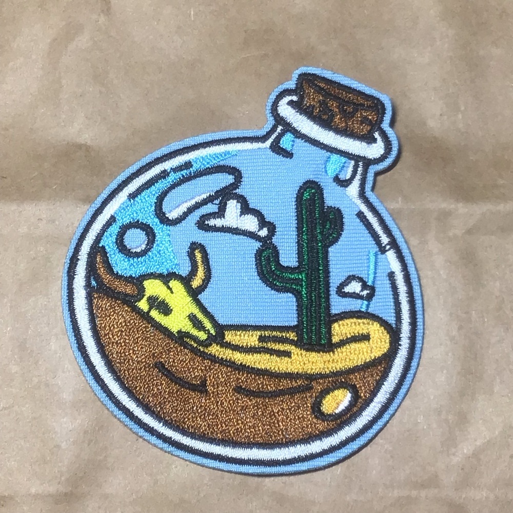 Desert scenery terrarium bottle iron on patch